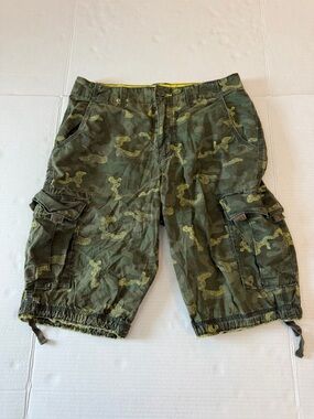 urban pipeline Green Camo Cargo Shorts with Yellow Trim